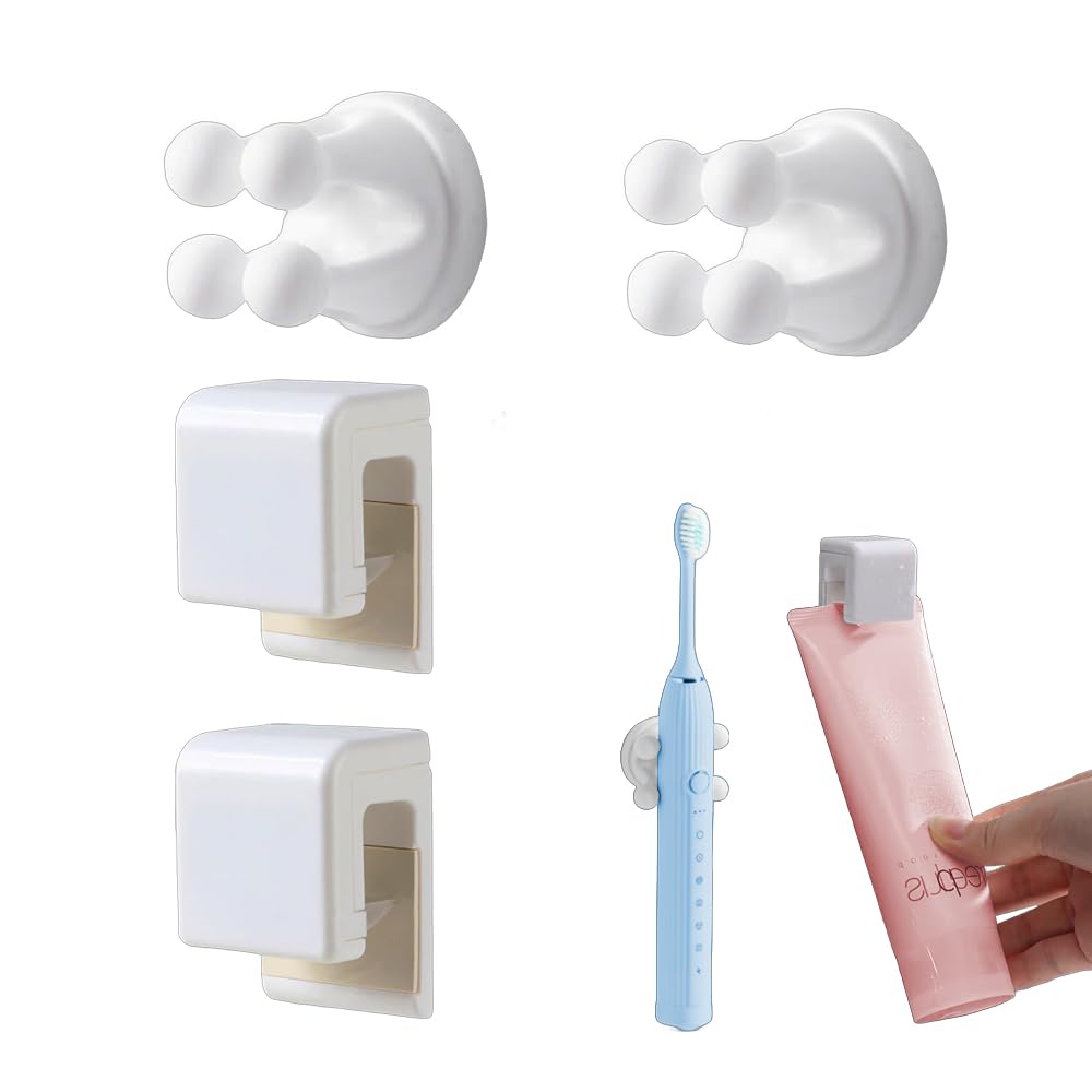 Miupoo Wall Mounted Silicone Toothbrush Toothpaste Holder Storage Rack Holders Set,Multi Function Waterproof Hook Razor Holder,Plug Holder for Hanging Bathroom Kitchen,4 Pieces
