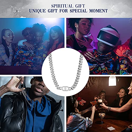 Pinsparkle 8mm Cuban Link Chain For Men Women,Silver Chain For Men Women,Silver Plated 316L Stainless Steel Chain Necklaces,Special Double D Design