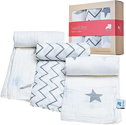 Muslin Swaddle Blankets | 100% Organic Cotton | Great for Baby Shower Gift | Tiny Cozy | Suitable for Boys & Girls | Pack of 3 | White Swaddle Blanket Nursery | Best for Newborn Babies