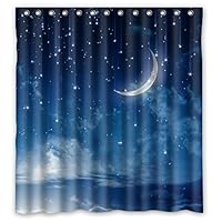 FMSHPON Moon Star In Blue Sky Beautiful Night Waterproof  Fabric Polyester Shower Curtain 66 x 72 Inches