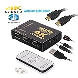 HDMI Switch,Hong Bo 5-Port HDMI Switcher,Support 4k,Full 1080p,3D with IR Remote (One HDMI Cable for Free)