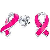 Created Opal Enamel CZ Cubic Zirconia Pink Ribbon For Breast Cancer Awareness Pendant Stud Earrings For Women .925 Sterling Silver October Birthstone