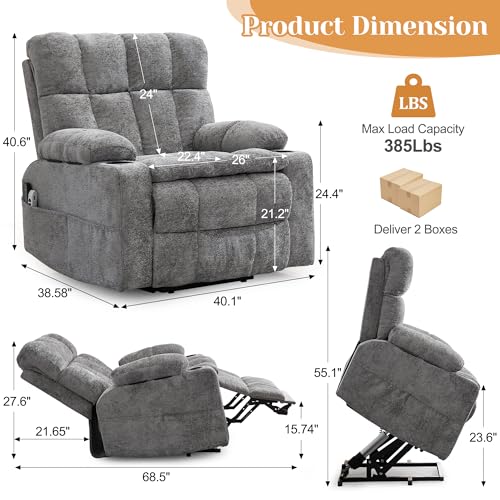Korser Oversized Dual Motor Power Lift Recliner for Elderly with Adjustable Headrest, Electric Lift Recliner Chairs with Massage and Heat, Extra Wide Chair with Storebox Cupholder, USB Ports, Type C