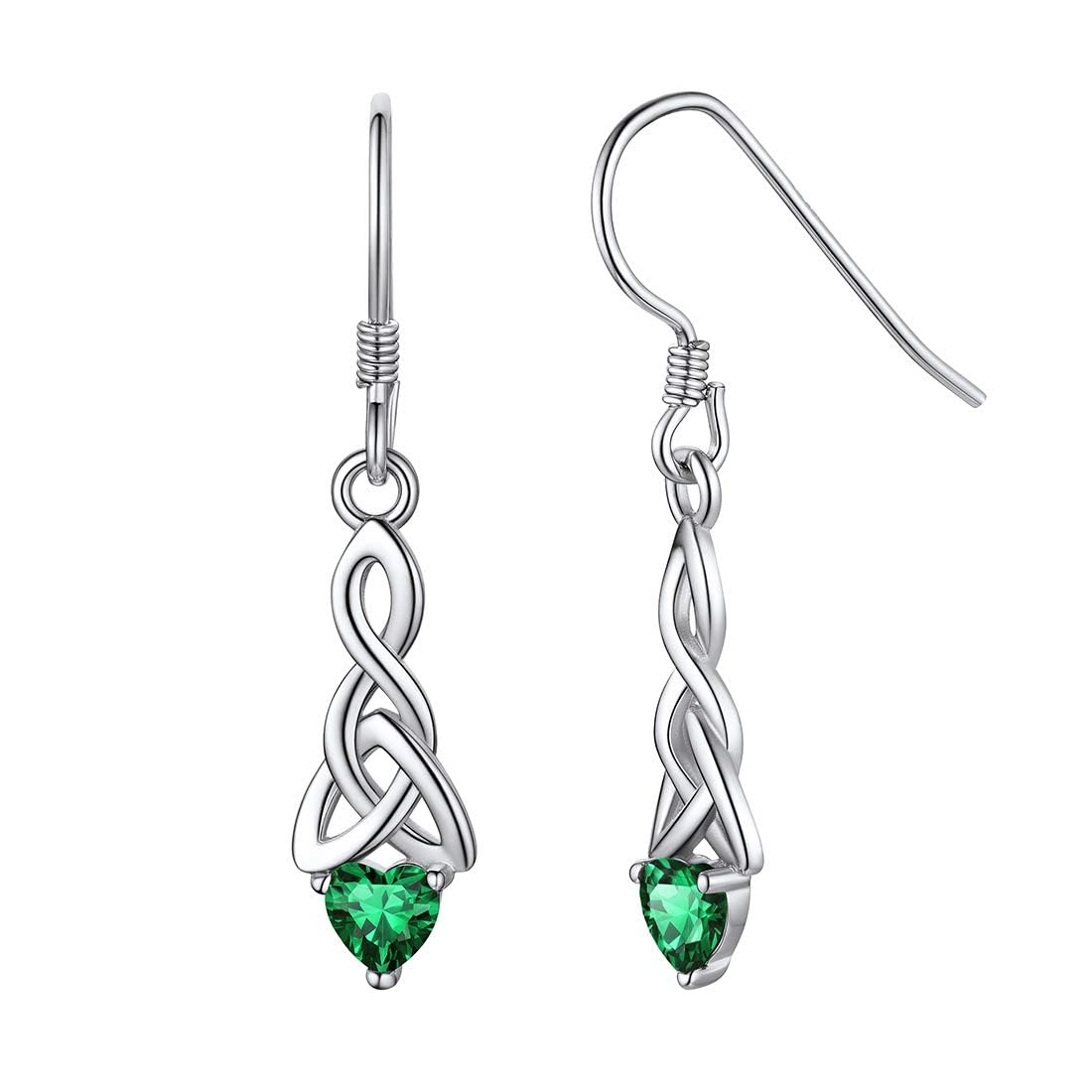 ChicSilver Earrings Womens Sterling Silver Emerald Green Earring with Celtic Knot Shiny Silver May Birthstone Earrings Birthday Jewellery for Ladies — image 1