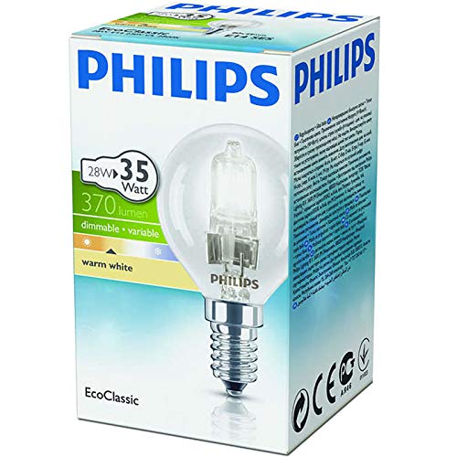 Philips 28 W Halogen EcoClassic E14 230V P45 Golf Ball - Pack of 2 Bulbs