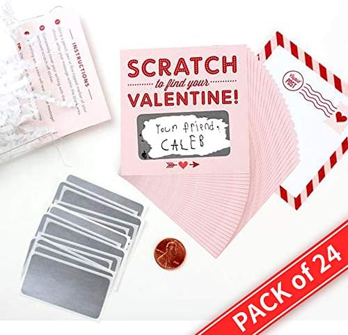 Scratch-off Valentines Day Cards - Funny Valentines Gifts for Kids Friends Classroom School - DIY Crafts for Preschool Kindergarten - Pack of 24