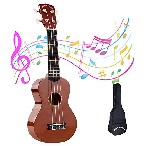 POMAIKAI Ukulele Wood Ukuleles for Kids Beginner Ukulele Pack Soprano Ukulele Starter Kid Guitar Hawaii Guitar 21 Inch Rainbow Uke with Gig Bag (Bright-Brown) (Best Ukulele For Child)