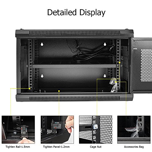 Z ZTDM Server 19 Inch Rack Enclosure, Date Network Lockable Secure Cabinet with Shelf and Two Cooling Fans Fully Assembled Vented Door 6U - Thumbnail 2