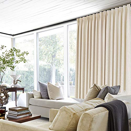 ChadMade Extra Wide Curtain Panels 100" W x 96" L Polyester Linen Drapes with Blackout Lining Pinch Pleat Curtain Panels Solid Luxury Drapable Livingroom (1 Panel) Sand Beige