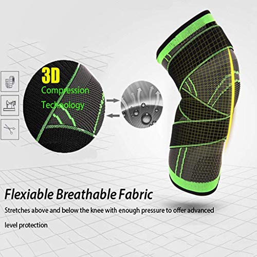 Aobiny Knee Pads,SKDK 3D Weaving Knee Brace Pad Support Protect Compression Breathable Running Support MMA Pad (Green, XL)