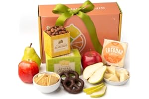 BLUE BOW GOURMET Fruit, Cheese and Nut Gift Box – Fresh Fruit, Cheese and Premium Nuts – Healthy Snack Variety Pack for Holidays, Birthdays, Sympathy and Corporate Gifting