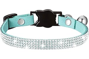 Serijoars Cat Collars,Rhinestone for Girl Cats Bling Kitten Flower Adjustable Breakaway Collar with Bell Soft Velvet Leather Collar for Puppy Small Dogs (Blue)