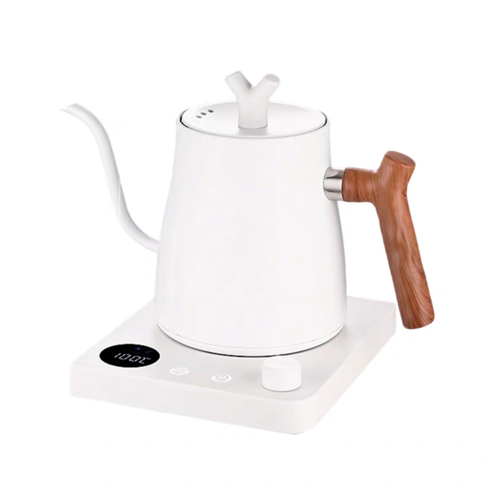 View 1 of [UPGRADED] Gooseneck Electric Kettle, 1L Stainless Steel, Wooden Handle Electric Kettle, Auto Shut-Off,Precise Temperature Control for Pour Over,Hot water, Coffee & Tea| US Versioin| White
