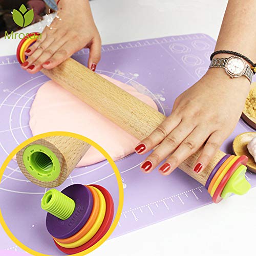 Adjustable Rolling Pin with Multicolored Removable Rings, Beech Wood Classic,Rolling Pin Kitchen Tool for Baking Pizza Pie Pastries and Cookies
