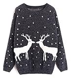 ReliBeauty Women's Symmetric Reindeer Knit Ugly Christmas Sweater (One Size, Dark Grey)