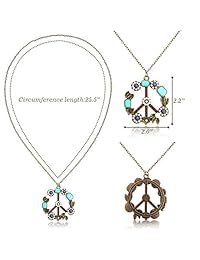 QTMY - Gargantilla larga con colgante de símbolo de la paz antiguerra para mujer