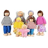 Arshiner Poseable Dollhouse Dolls Wooden Doll Family Pretend Play Mini People Figures 7-Piece