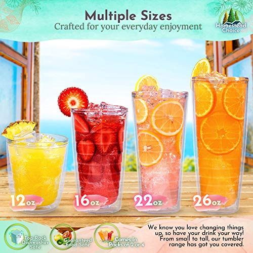 4pack Insulated 26 Ounce Tumblers Drinking Glasses Made in USA