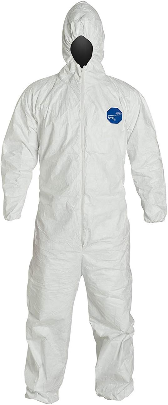 3XL Dupont Tyvek 400 TY127S Disposable Protective Coverall with Respirator-Fit Hood and Elastic Cuff, White, 3X-Large, Pack of 1