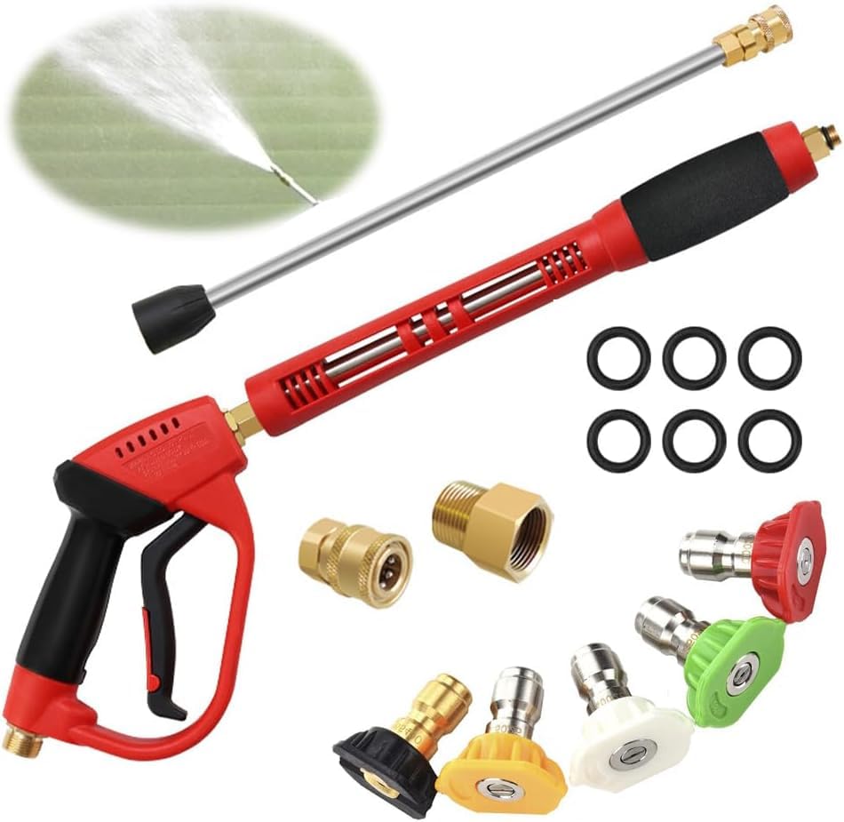 DAJASD Pressure Washer Long Gun, 5000 PSI High Pressure Washer Lance with Extension Wand, Portable Jet Wash Gun with 5 Nozzle Tips & M22 14mm Fitting for Cleaning Cars, Machinery, Walls, Windows