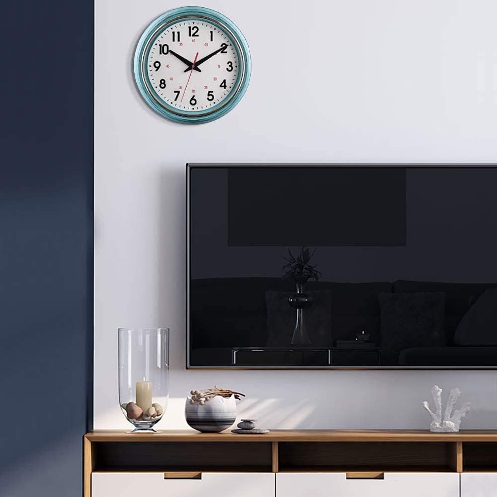 Lumuasky Retro Silent Non-Ticking Round Classic Clock - Quartz Decorative Battery Operated Wall Clock for Living Room Kitchen Home Office (Blue): Kitchen & Dining