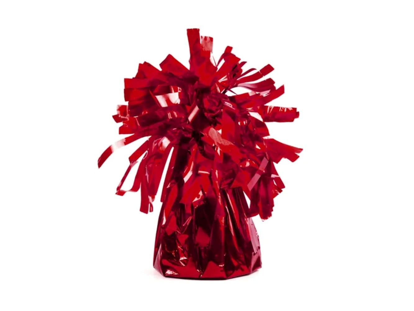 PartyDeco Balloon Weight Foil with Fringe - Weights Balloons Glitter - Red 7cm 130g Pack of 4