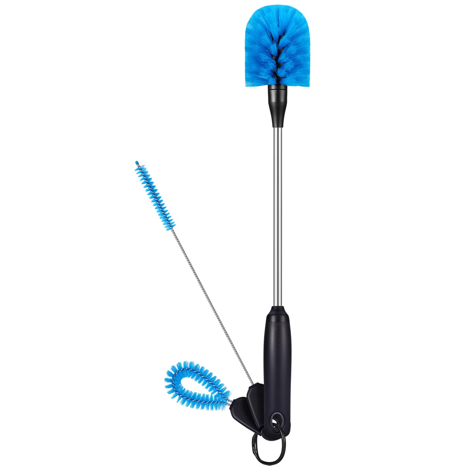 MOSOLAN 3-in-1 Stainless Steel Bottle Brush and Straw Cleaning Set, Long Handle Scrub Brush with Replaceable Head for Water Bottles, Glasswares, Mugs, Flasks, Tumblers, Vases, Round Head