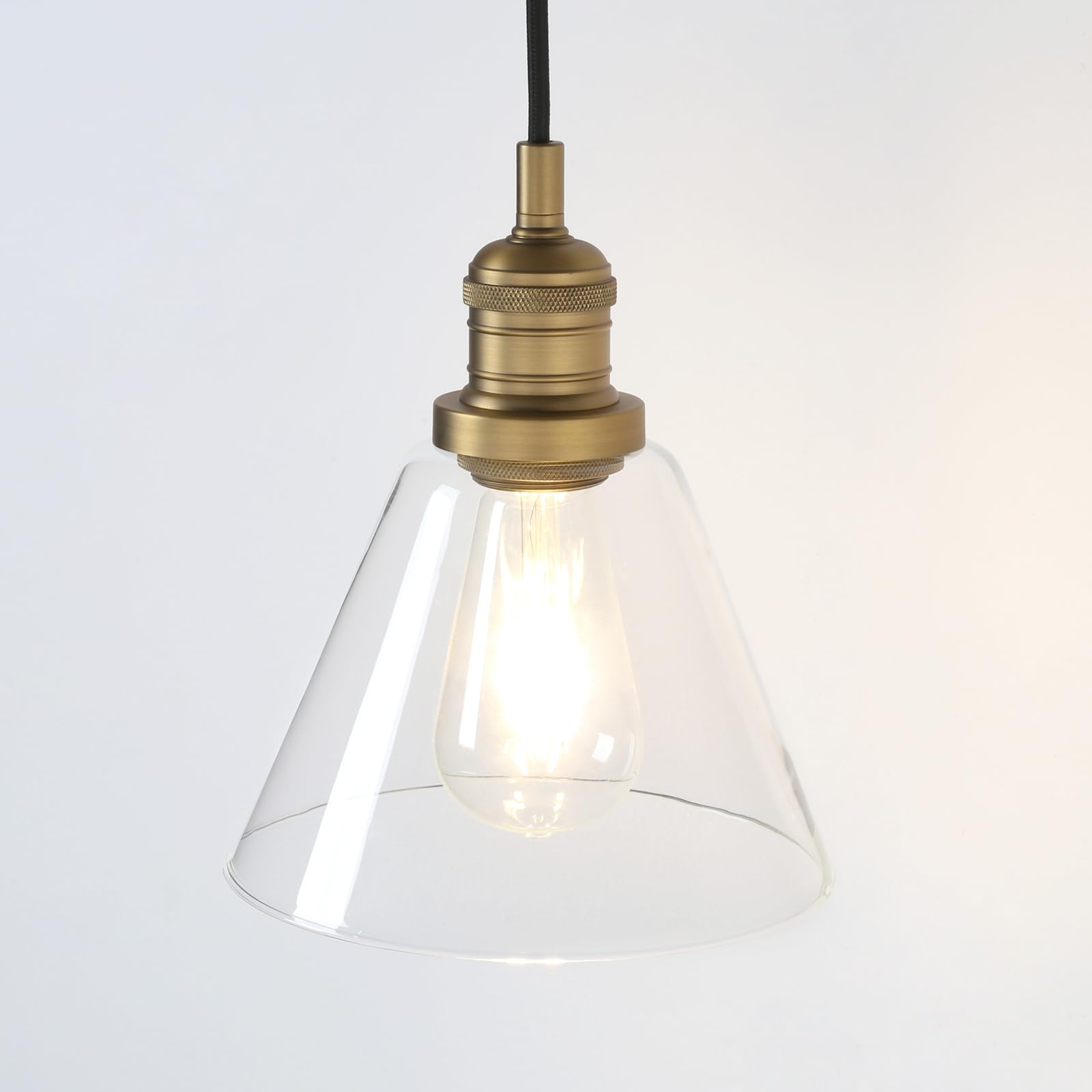 Phansthy Industrial Vintage Pendant Light Funnel Clear Glass Lamp Shade Hanging Light Decorative Lighting Retro Ceiling Light for Living Room Hallway Kitchen Dining Room E27 (Antique Brass)