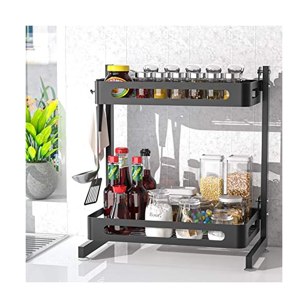 SOLEDI-Spice-Rack-Organiser-for-Countertop-Stainless-Steel-Kitchen-Countertop-Storage-Rack-Sturdy-and-Durable-Maximize-Kitchen-Space-Easy-to-Assemble-2-Tier SOLEDI Spice Rack Organiser for Countertop, Stainless Steel Kitchen Countertop Storage Rack, Sturdy and Durable…