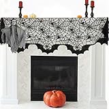 OTBBA Halloween Decorations, Spiderweb Fireplace Mantle Scarf Black Lace Cobweb Cover 20
