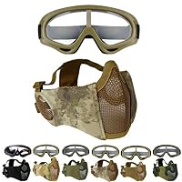 Outgeek Airsoft Mask, Lower Steel Mesh Mask Protective Half Face Mask UV Protection Glasses Comfortable and Cool Mask Goggles Set for Adult Men Women Children