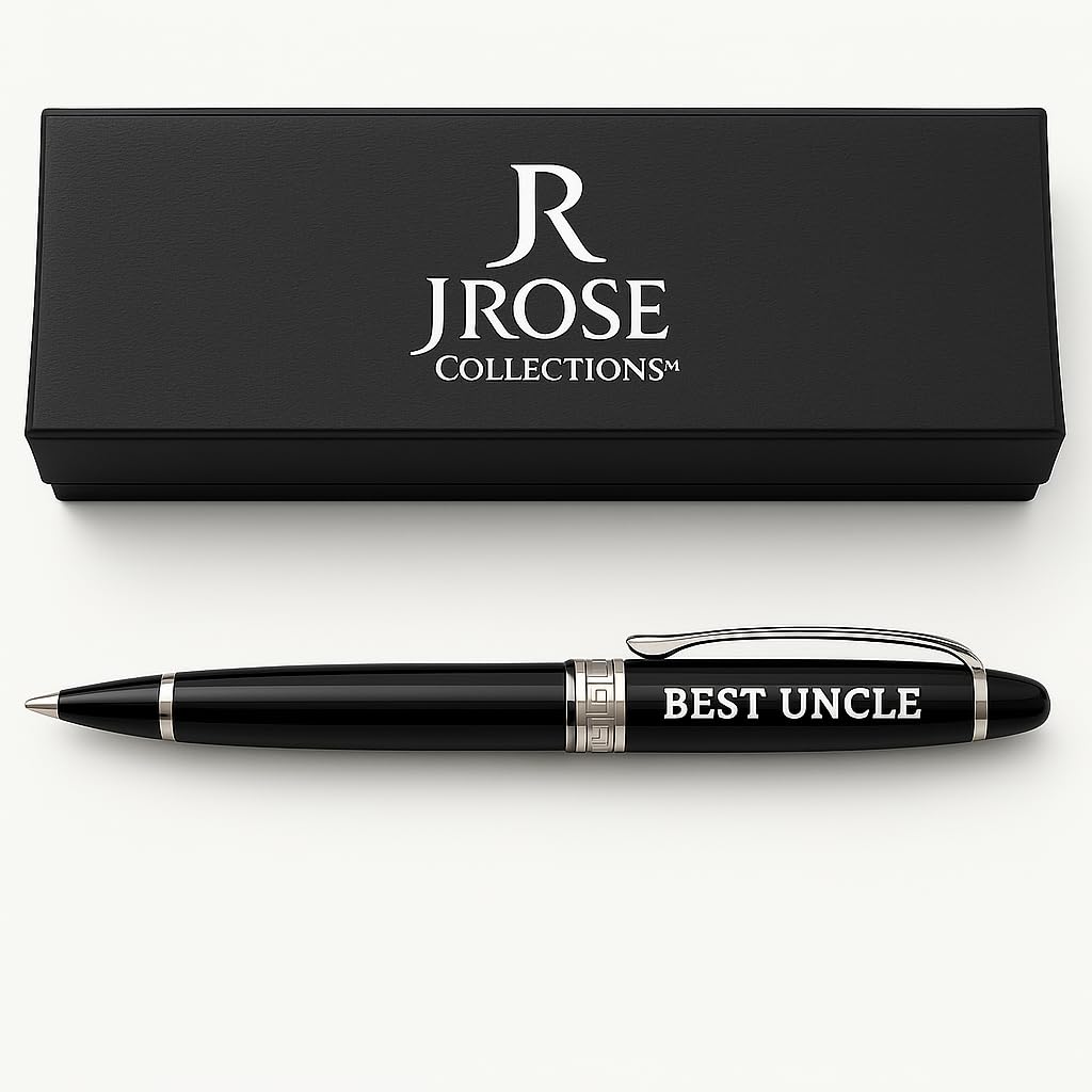 JRose Collections Best Uncle Engraved Pen | Luxury Black Ballpoint Pen Twistable with Gift Box - Elegant Writing Pen for Uncles, Birthday & Appreciation Gift