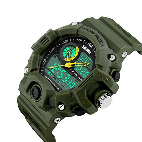 Bounabay Men's Analog Display Sports Military Wrist Watch Multifunctional 5ATM Waterproof Quartz with LED Backlight