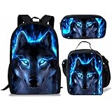 Chaqlin 2 Pcs Animal Wolf School Bookbags Set For Boys Girls,Lightweight Casual Daypack Pocket Animal Wolf Backpack,Pencil Case For Kids Children Daily Bagpack Travel Rucksack
