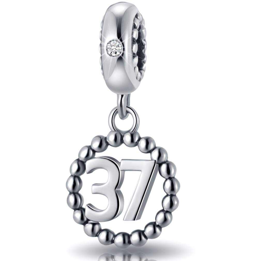 37 Number Bracelet Charms,925 Sterling Silver Pendants Beads Fit Pandora Charm Bracelets, Necklace, and European Snake Chain, Dangling for Happy Birthday 37th Anniversary 37 Years — image 1