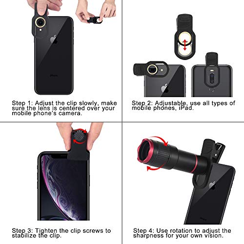 Phone Camera Lens Kit 9 in 1: 22X Telephoto Lens, 205° Fisheye Lens, 0.5X Wide Angle Lens & 25X Macro Lens, Compatible with iPhone 8 7 6 6s Plus X XS XR Samsung