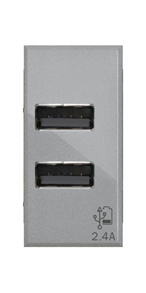 USB 2.4 A Plug to 2 Outputs on Single Module Compatible with Bticino Axolute Tech
