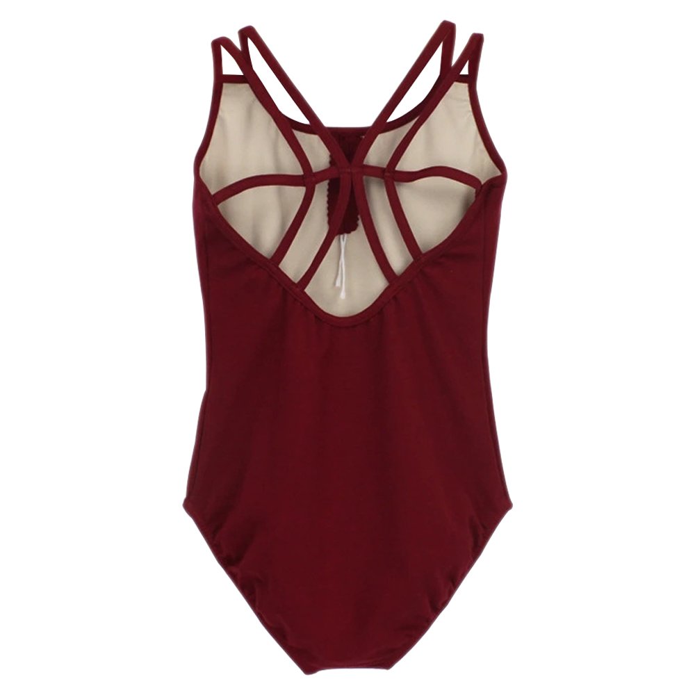 BOZEVON Women's Double Straps Cross Back Dance Camisole Leotard Ballet Dancewear, Crimson, UK M = Tag L