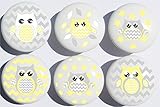 Yellow and Grey Owl Drawer Pulls/Owl Ceramic Nursery Cabinet Knobs, Set of 6 (Yellow Owls)
