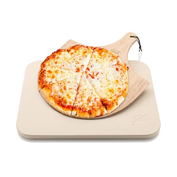 HANS GRILL PIZZA STONE Rectangular Pizza Stone For Oven Baking & BBQ Grilling With Free Wooden