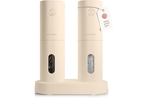 LARS NYSØM Electric Salt and Pepper Grinder Set I Automatic Salt and Pepper Mills with Adjustable Ceramic Grinder I USB Rechargeable Electric Spice Grinder Set (Almond Beige)
