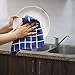 The Weaver's Blend Set of 8 Terry Dish Cloths, Check Design, 100% Cotton, Absorbent, Size 12”x12”, Blue Check,Kitchen Towels and Dish Cloths