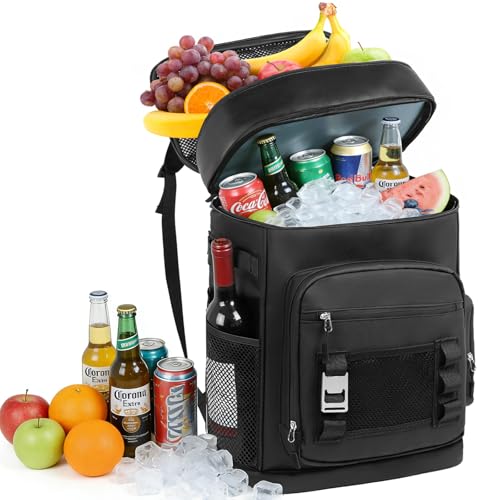 Anhow Thermal Backpack Fridge 30L, Insulated Lunch Bag Fridge Bag, Black | Waterproof isotherm and keep food hot or cold for beach, camping, picnics, barbecues, events