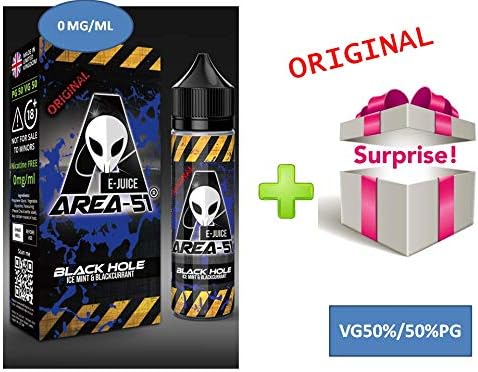 Brand New 60 milliliters Bottles of E-Liquid Premium 0 MG"AREA 51/Black Hole/ice Mint&Blackcurrant"(50PG/50VG) + one Free Surprise Gift (Exclusive)