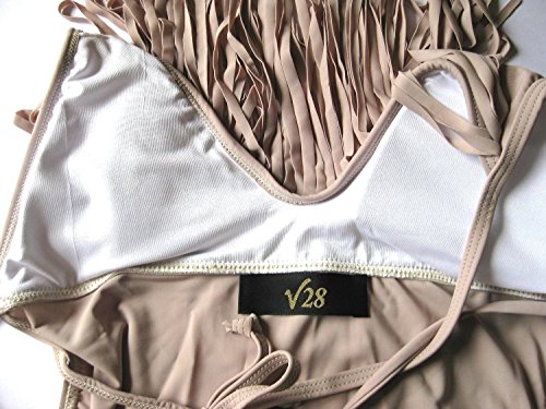 V28® Padded One Piece Fringed Swimsuit Swimwear Monokini (US size: S, Nude2)