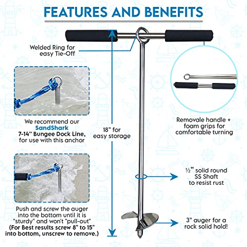 Sand Shark Lite Series Boat Anchor, Sand Anchor, Shallow Water Anchor for Jet Ski, Boat, Kayak