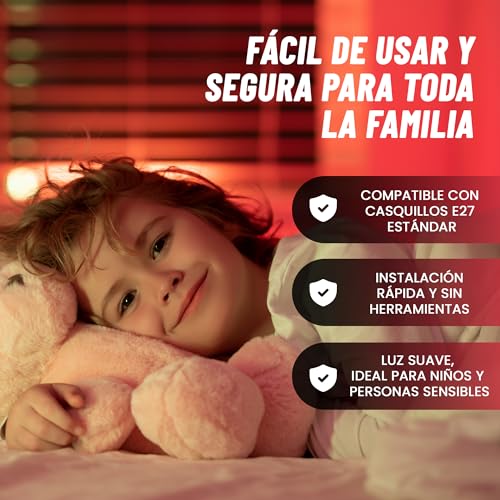 OLVEX Melatonin E27 Red Night Light – E27 Warm Light LED Bulbs – LED Bulb for Sleeping – Flicker Free Technology + 0% Blue Light – Improving the Rhythm of Rest and Ideal for Reading.