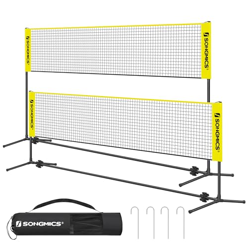 SONGMICS 4 m Badmintonnetz, Volleyballnetz, höhenverstellbare Stangen, tragbares Set für Tennis, Beach-Volleyball, für Garten, Park, Outdoor, Gelb SYQ