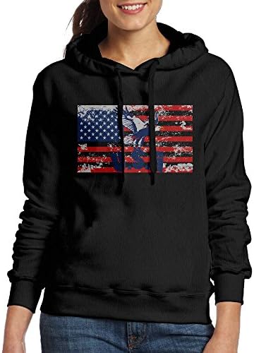 American Flag Womens Long Sleeve Simple Style Hoodie Sweatshirt Jumper Hooded Pullover Black XL