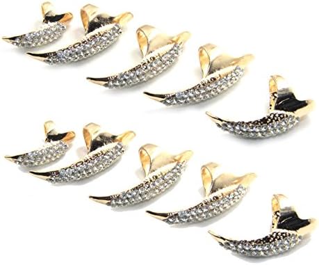 10 PCS Punk Rock Cosplay Halloween Decor False Nail Clear Crystal Claw Paw Talon Finger Rings (golden color)